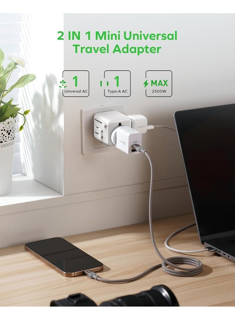 MOMAX Mini Universal Travel Adapter Worldwide, 2 AC,pink, All European Travel Plug Adapter UK, Travel Essentials for US to Europe Adaptor, All-in-One Wall Charger for AUS JP (No USB Port) - Image 3