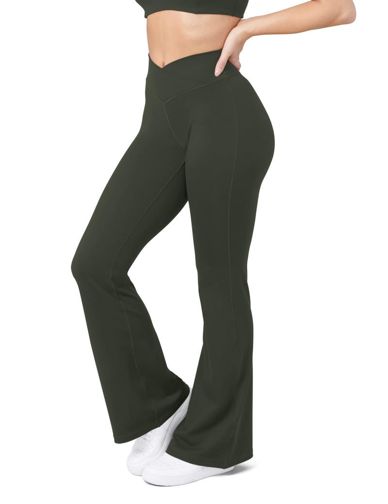 HEGALY Women's Flare Yoga Pants - Crossover Flare Leggings Buttery Soft High Waisted Workout Casual Bootcut Pants Army Green - Image 2