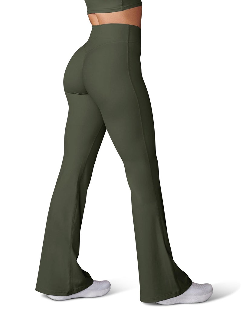 HEGALY Women's Flare Yoga Pants - Crossover Flare Leggings Buttery Soft High Waisted Workout Casual Bootcut Pants Army Green - Image 1