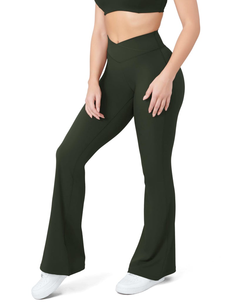 HEGALY Women's Flare Yoga Pants - Crossover Flare Leggings Buttery Soft High Waisted Workout Casual Bootcut Pants Army Green - Image 4