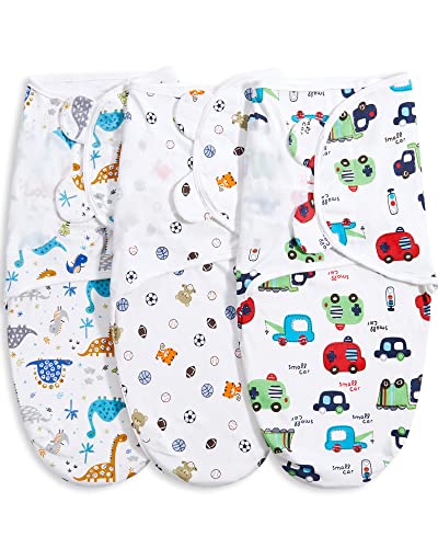 Bubble bear Baby Boy Girl Swaddle Blankets 36 Months Hypoallergenic Adjustable Swaddle Sleep Sacks Cute Soccer Ball Dinosaur Pattern 3 Pack