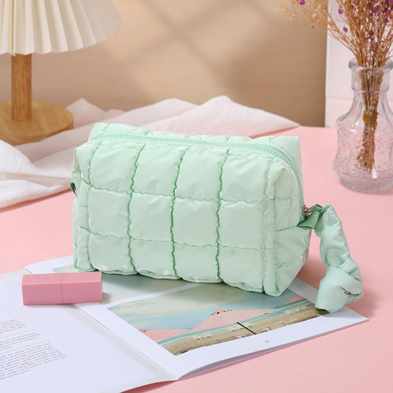 Green Quilted Toiletry Organizer Portable Travel cosmetic Case For Women - Image 4
