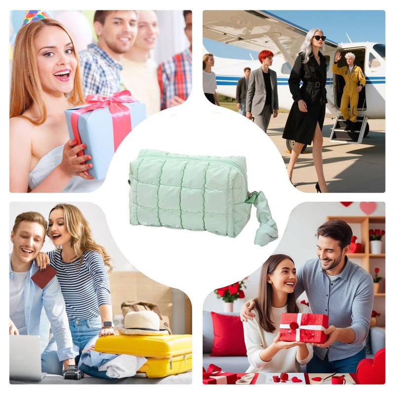 Green Quilted Toiletry Organizer Portable Travel cosmetic Case For Women - Image 5