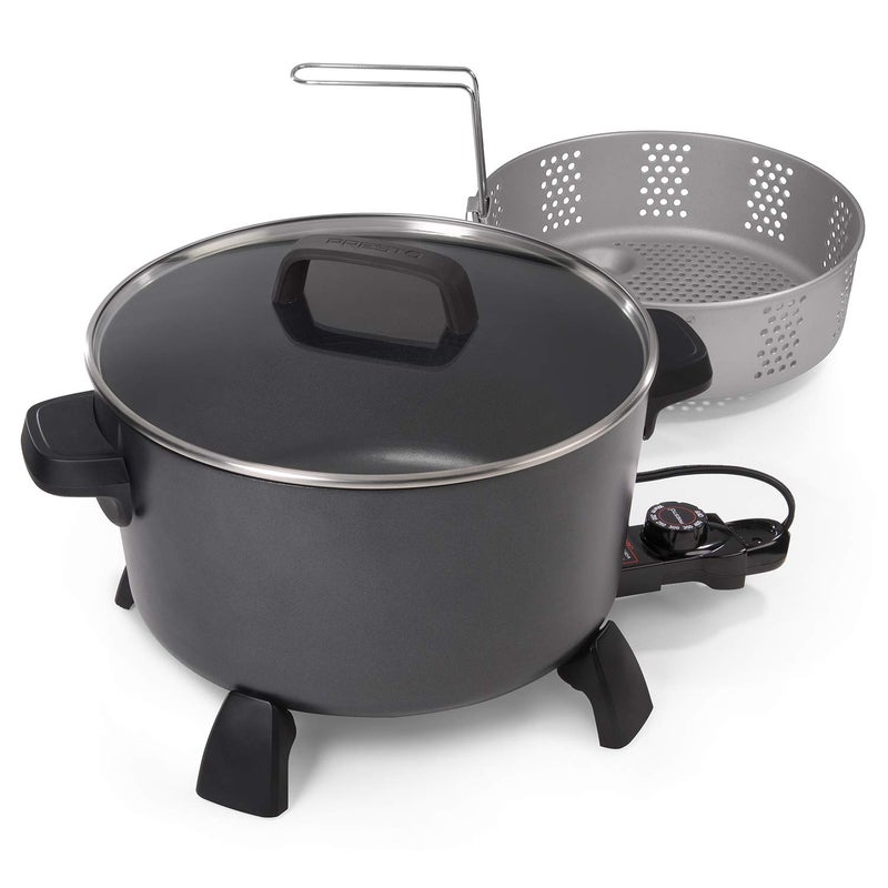 National Presto طنجرة مطبخ XL متعددة الاستخدامات 10 لتر من ناشيونال بريستو، بخار، مقلاة عميقة، سوداء