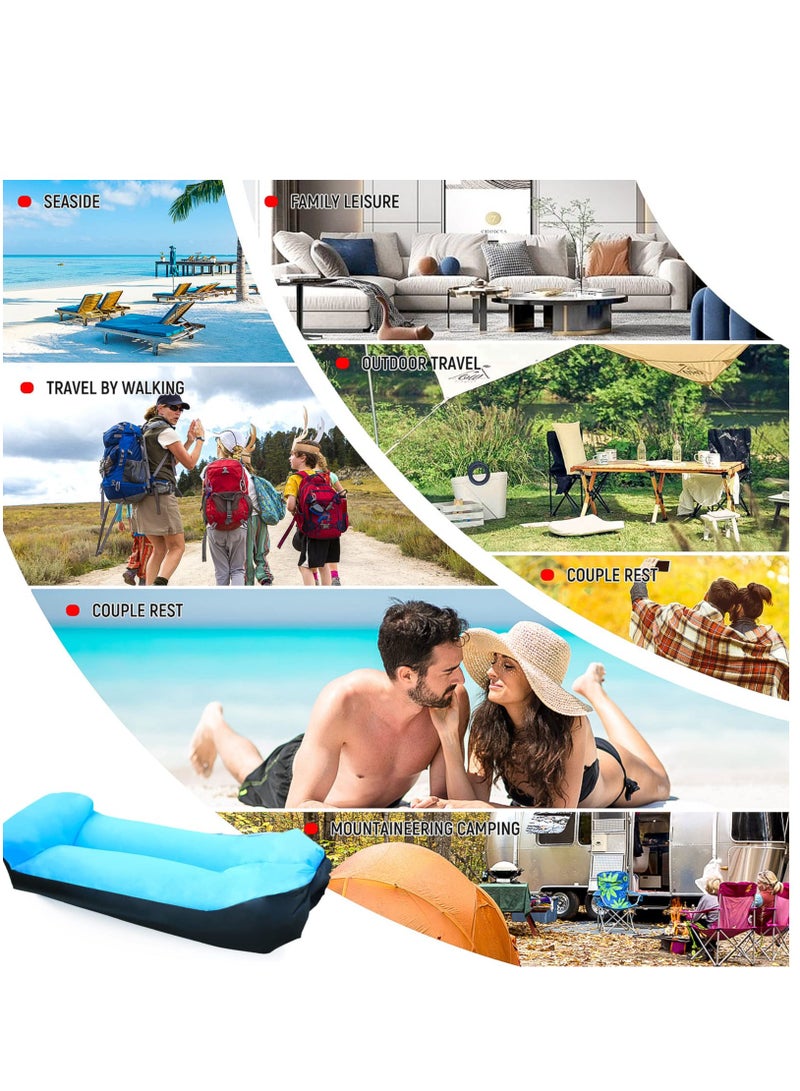 Portable Inflatable Lounger Air Sofa Hammock, Waterproof with Anti-Leak Design, Pillow-Shaped for Extra Comfort, Ideal for Lakeside, Beach, Camping, Picnics & Music Festivals (Blue)