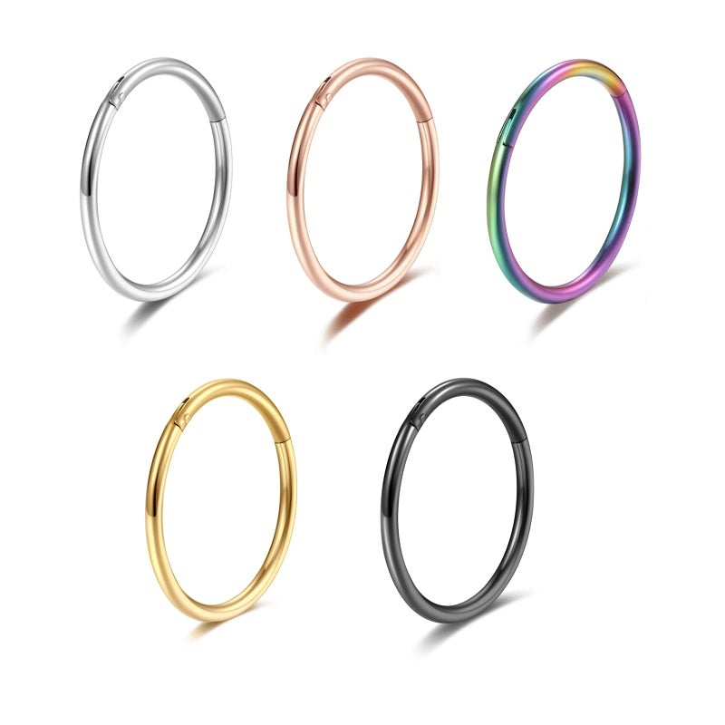 Lantine 5 Pcs 6mm Small Nose Rings Hoops for Women Set 316L Surgical Steel Septum Rings Rook Daith Tragus Piercing Jewelry Hinged Cartilage Gold Hoop Earrings 18G - Image 1