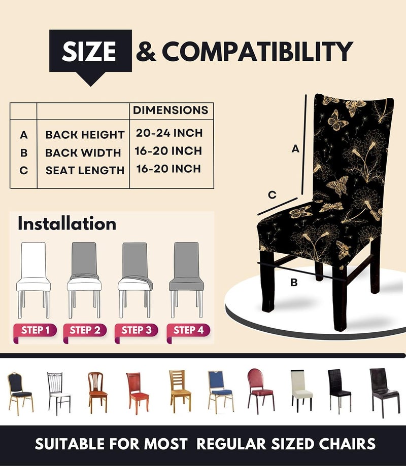 BRIDA BRIDA Stretchable Floral Geometric Printed Dining Chair Covers Frill Skirt Elastic Chair Seat Case Protector Slipcovers 6 Chair Cover Black ButterflyPolyesterPolyester Blend - Image 5