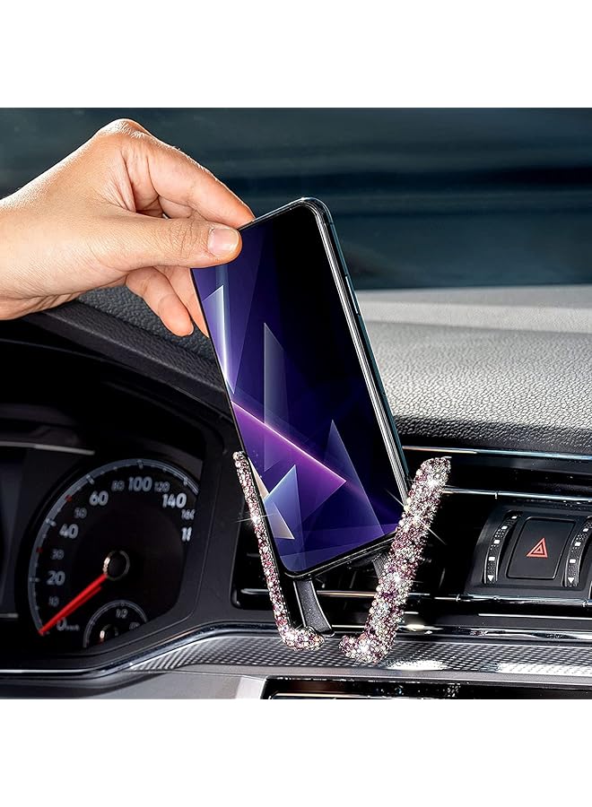 KASTWAVE Bling Car Phone Holder Mini Car Dash Air Vent Automatic Phone Mount Universal, 360°Adjustable And Stable Triangle Support, Crystal Auto Car Stand Phone Holder Accessories For Women And Girls (Pink) - Image 4