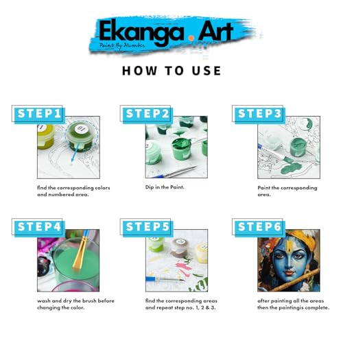 Ekanga Krishna Ji Paint by Number Kit for Adults & Kids | 24 Acrylic Colors, A3 Canvas, Optional Frame | Stress-Relief DIY Painting | Spiritual Gift for Birthday, Anniversary, Diwali & Home Décor (Krishna Ji Playing Flute Design 2, With Frame) - Image 4