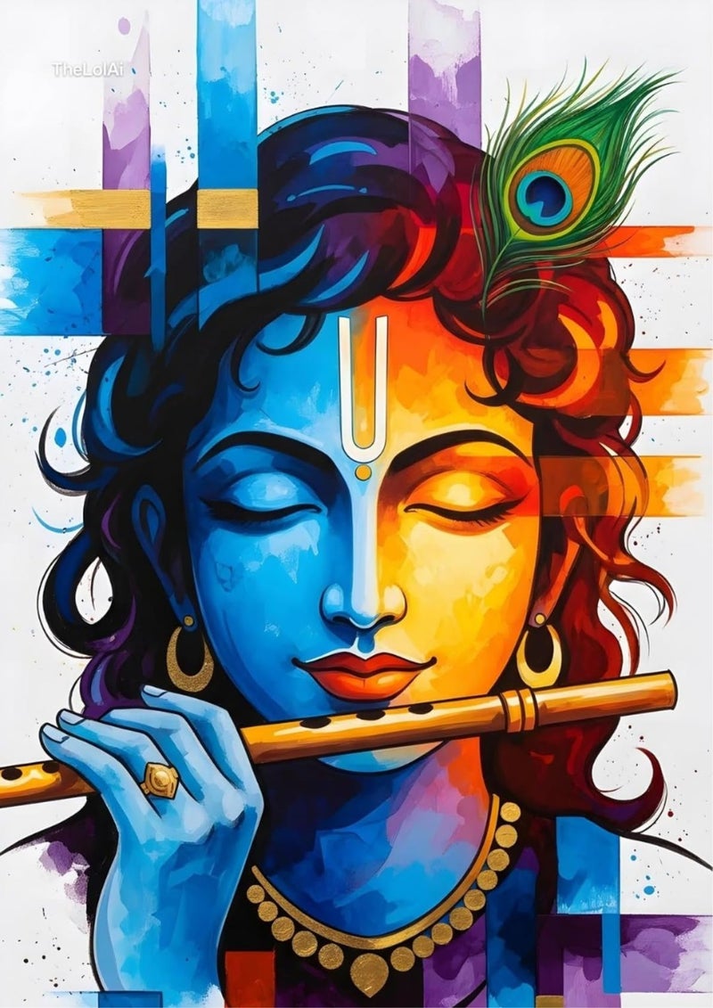 Ekanga Krishna Ji Paint by Number Kit for Adults & Kids | 24 Acrylic Colors, A3 Canvas, Optional Frame | Stress-Relief DIY Painting | Spiritual Gift for Birthday, Anniversary, Diwali & Home Décor (Krishna Ji Playing Flute Design 2, With Frame) - Image 1