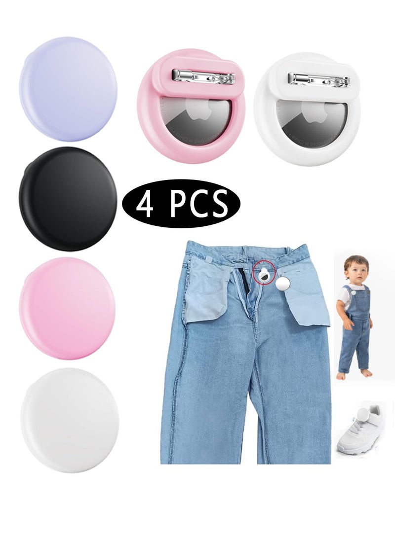 يالونج ٤ قطع من حافظات الحماية المصنوعة من السيليكون المخفي، متوافقة مع Apple AirTag مع حامل دبوس غير مرئي، ومضادة للضياع، ومناسبة للأطفال وكبار السن والأمتعة والملابس (أسود/أبيض/وردي/بنفسجي). - Image 1