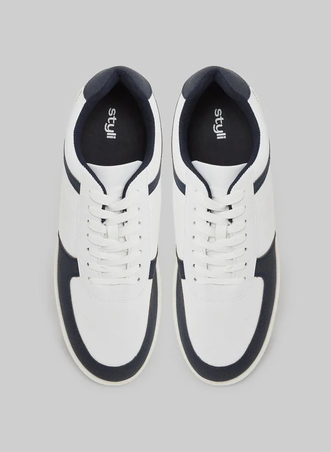 Styli  Men White Leather Low-Top Sneakers for Men | Best Price UAE