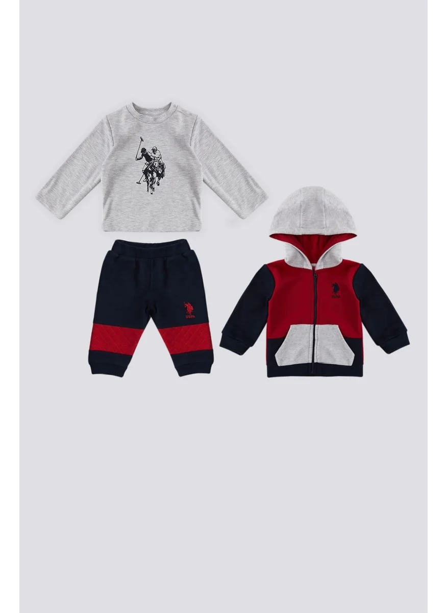 يو اس بولو اسن U.S. Polo Assn Red Kangaroo Pocket Detail Garnished Baby 3-Piece Set