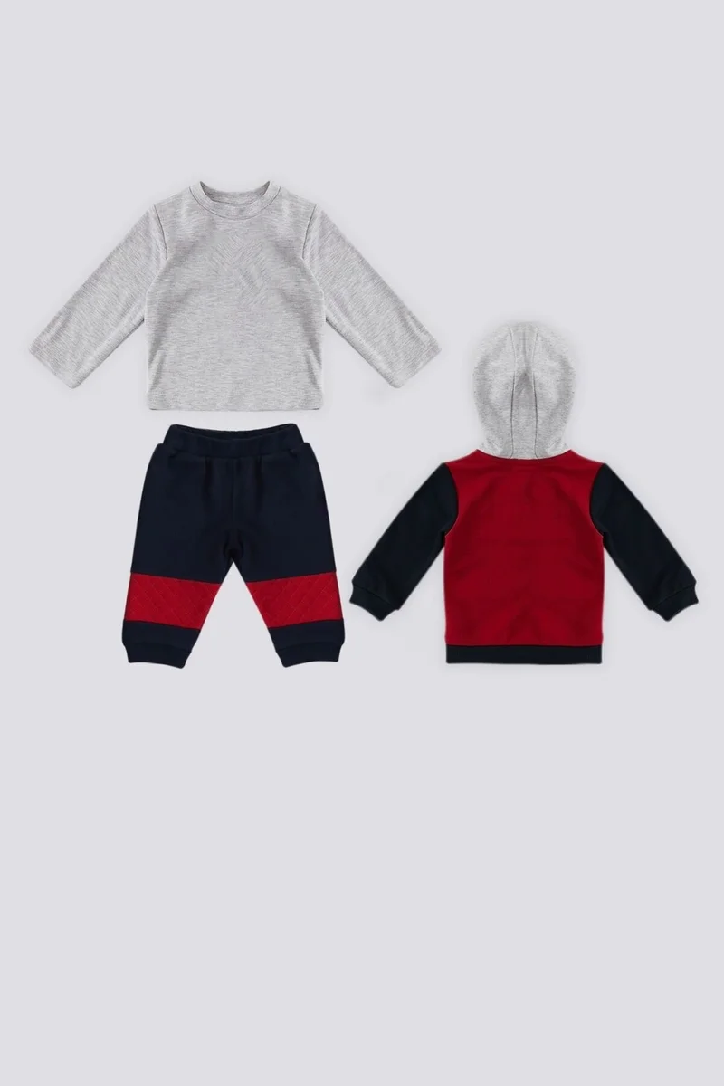 U.S. Polo Assn. Red Kangaroo Pocket Detail Garnished Baby 3-Piece Set