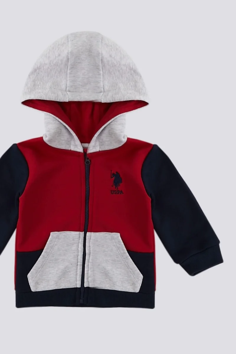 U.S. Polo Assn. Red Kangaroo Pocket Detail Garnished Baby 3-Piece Set