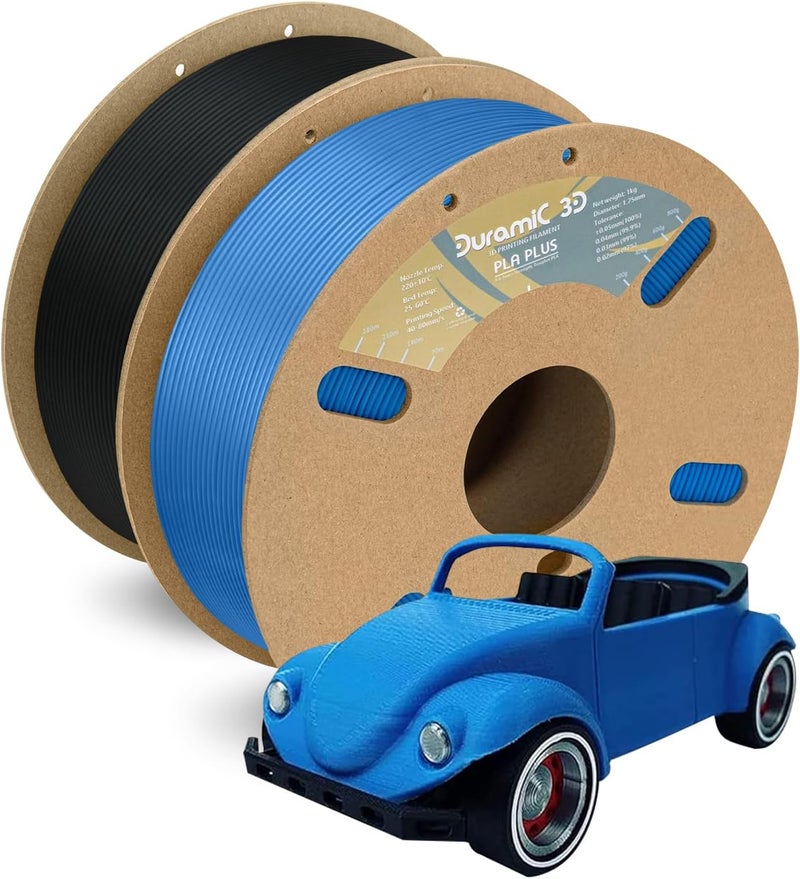 DURAMIC 3D PLA+ Filament 1.75mm 2Kg Black + Blue, PLA Plus Filament 2 Pack 1kg Spool(2.2lbs) Tougher and Stronger, Dimensional Accuracy Probability +/- 0.02mm - Image 1