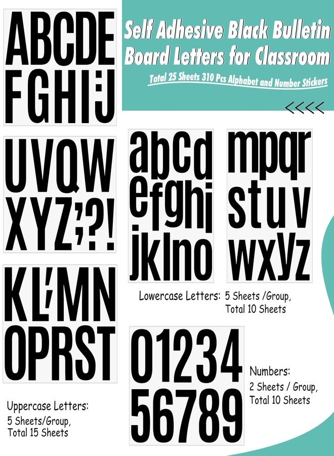 Flasoo 310 Piece 4 Inch Bulletin Board Black Letters, Large Letter Stickers Self Adhesive Alphabet Numbers Stickers for Classroom Bulletin Board, Mailbox, Signs, Window, Door - Image 2
