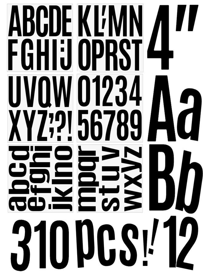 Flasoo 310 Piece 4 Inch Bulletin Board Black Letters, Large Letter Stickers Self Adhesive Alphabet Numbers Stickers for Classroom Bulletin Board, Mailbox, Signs, Window, Door - Image 1