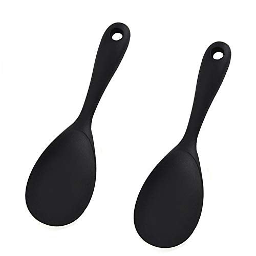 Meajore Silicone Rice Paddle Spoon Set of 2,Non Stick Heat Resistant Kitchen Gadge Rice Spoon,Rice Scooper,Rice Spatula,Rice Spoon Paddle,Rice Cooker Spoon,Works for Rice,Mashed Potato Or More (Red) - Image 1