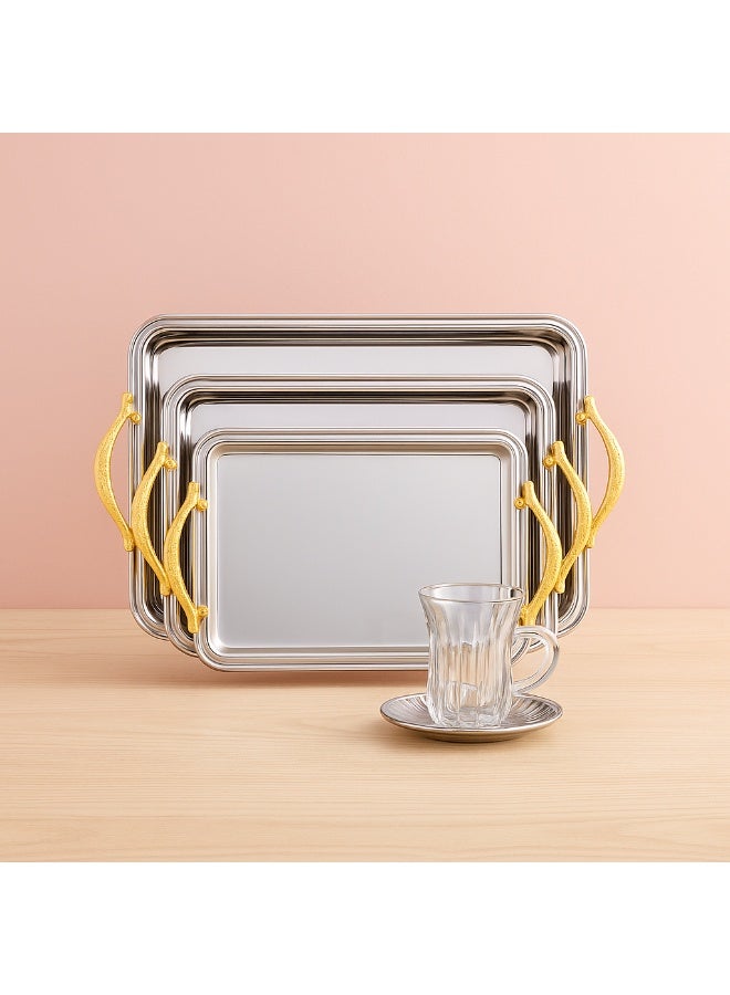 Alsaif ✨ Luxury 3-Piece Serving Tray Set – Elegant Metallic Design with Golden Handles - Image 1