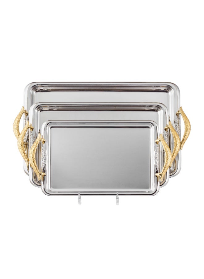 Alsaif ✨ Luxury 3-Piece Serving Tray Set – Elegant Metallic Design with Golden Handles - Image 3