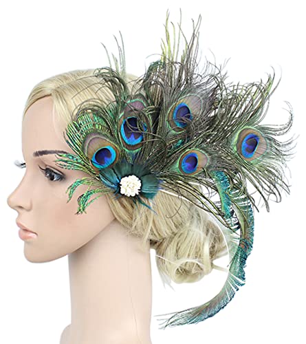 ZX Z&X Peacock Feather Hair Clip Fascinator Hat 1920s Hair Accessories for Women Church Derby Halloween Headpiece - Image 3