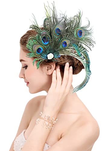 ZX Z&X Peacock Feather Hair Clip Fascinator Hat 1920s Hair Accessories for Women Church Derby Halloween Headpiece - Image 1