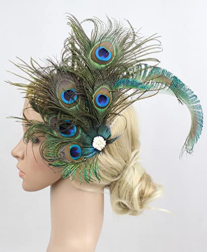 ZX Z&X Peacock Feather Hair Clip Fascinator Hat 1920s Hair Accessories for Women Church Derby Halloween Headpiece - Image 5