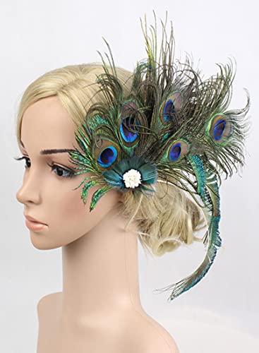 ZX Z&X Peacock Feather Hair Clip Fascinator Hat 1920s Hair Accessories for Women Church Derby Halloween Headpiece - Image 4