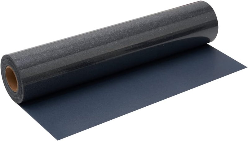 FANSGUAR Black Glitter HTV Roll -12" x10ft Iron on Heat Transfer Vinyl for DIY Shirts Gifts - Image 1