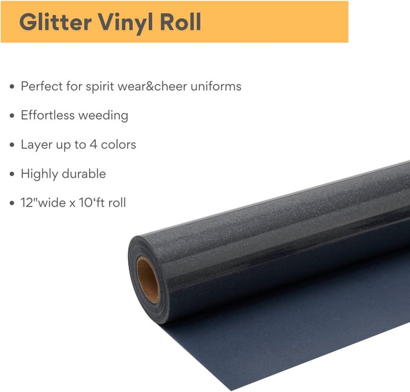FANSGUAR Black Glitter HTV Roll -12" x10ft Iron on Heat Transfer Vinyl for DIY Shirts Gifts - Image 2