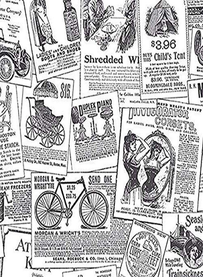 Black and White Vintage Newspaper Print Wallpaper, 11 yd