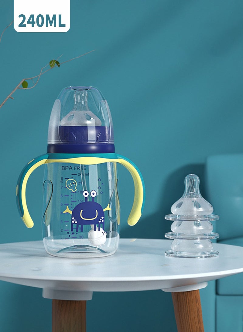 BEIRUI Baby bottle 240 ml, 3 original silicone nipples, double handle for easy access to baby - Image 1