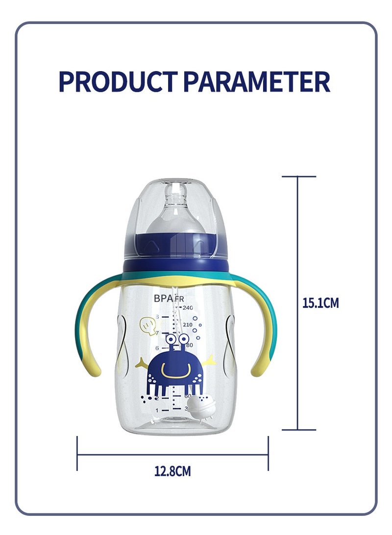 BEIRUI Baby bottle 240 ml, 3 original silicone nipples, double handle for easy access to baby - Image 3