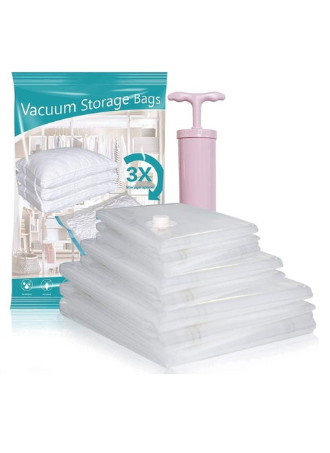 8PCS Vacuum Storage Bags, Reusable Space Saver Seal Bag with Hand Pump, Compression Sealer Bags for Comforters, Blankets, Clothes, Pillows, Travel(3 x Jumbo, 2 x Large, 3 x Medium)