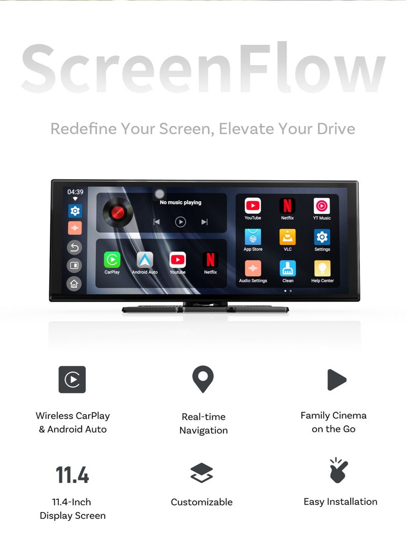 Ottocast 11.4" Car Navigation Display Full Accessories Smart Car Screen Kit – Wireless CarPlay & Android Auto, Multi-Module Car Media System - Image 2