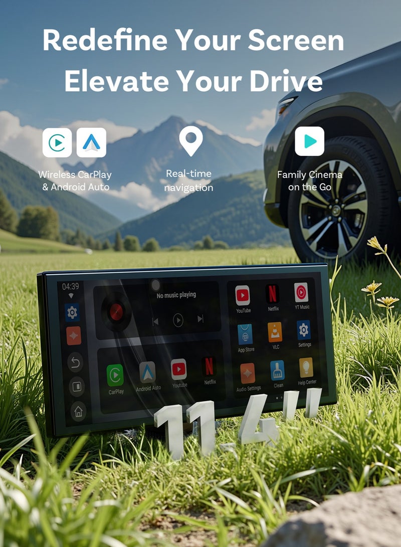 Ottocast 11.4" Car Navigation Display Full Accessories Smart Car Screen Kit – Wireless CarPlay & Android Auto, Multi-Module Car Media System - Image 1