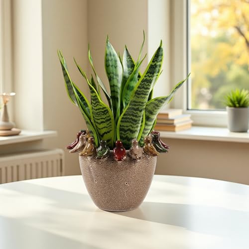 Tuioyoc 10.4 Inch Plant Pot, Ceramic Planter with Drainage Hole and Silicone Plug, Flower Pot with Ceramic Birds on Rim, Reactive Glaze, for Indoor Outdoor Plants Home Garden Patio Office - Image 2