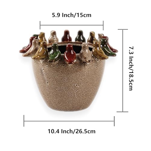 Tuioyoc 10.4 Inch Plant Pot, Ceramic Planter with Drainage Hole and Silicone Plug, Flower Pot with Ceramic Birds on Rim, Reactive Glaze, for Indoor Outdoor Plants Home Garden Patio Office - Image 5