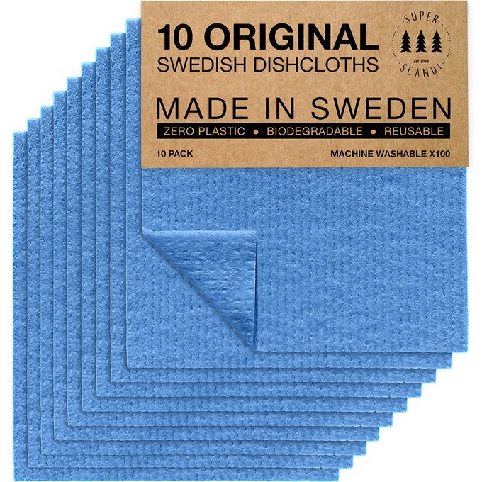 10 PACK SWEDISH DISHCLOTHS FOR KITCHEN 100 BIODEGRADABLE COMPOSTABLE REUSABLE PAPER TOWELS WASHABLE FOODSAFE WITHOUT PLASTIC DISH RAGS SUITABLE FOR ANY SURFACE BLUE