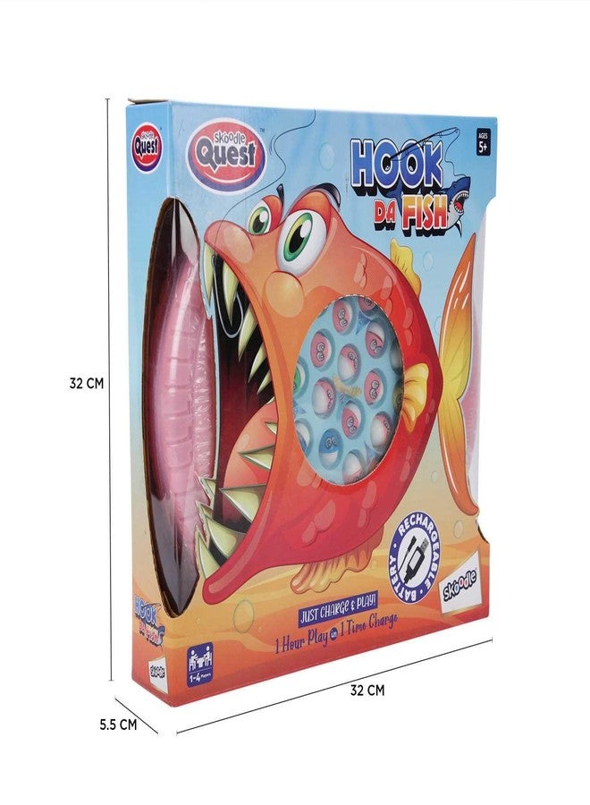 سكودل لعبة صيد الأسماك القابلة لإعادة الشحن SKOODLE Quest Hook Da Fish، تحتوي على 45 سمكة و4 صنارات صيد، لعبة لوحية موسيقية دوارة، مناسبة للأعمار من 5 سنوات فما فوق، متعددة الألوان - Image 5