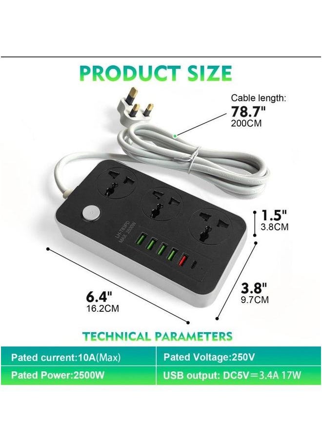 HOMESTAR 5 USB Auto Max 3.4A + 1 PD Identify Automatically 3 Power Socket Anti-static with Ports Universal Charging 2M Bold Extension Cord  - Image 4