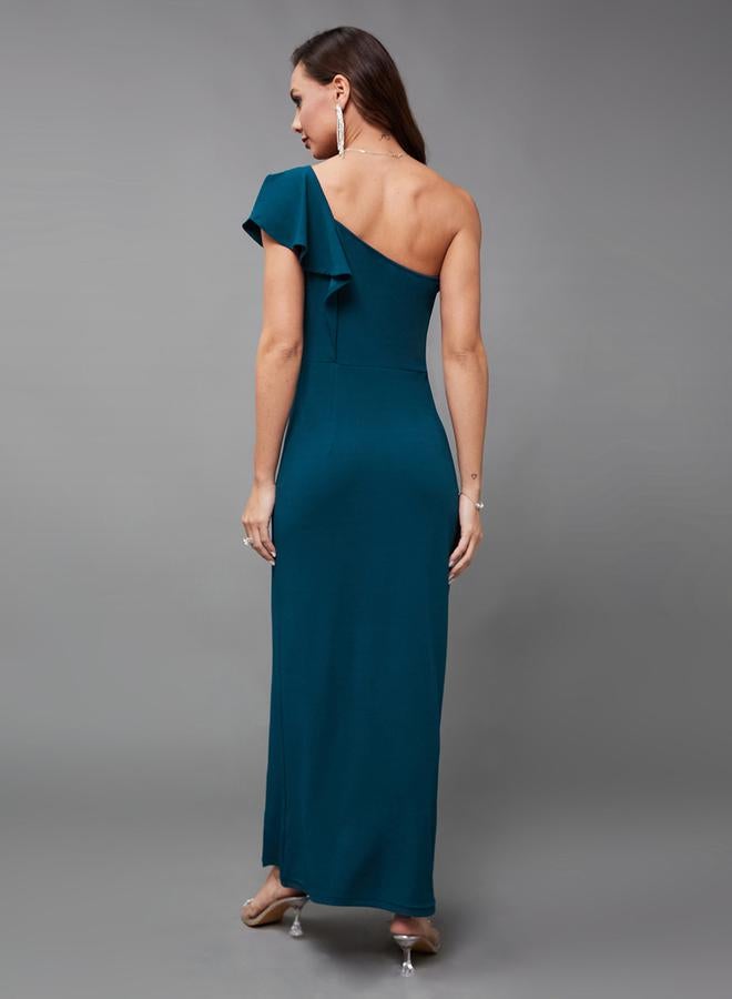 Styli Teal One-Shoulder Dress  - Image 3