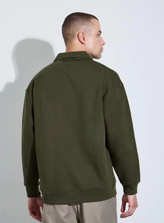 Styli Olive Men Olive Solid Zip-Up Sweatshirt for Men | Best Price UAE