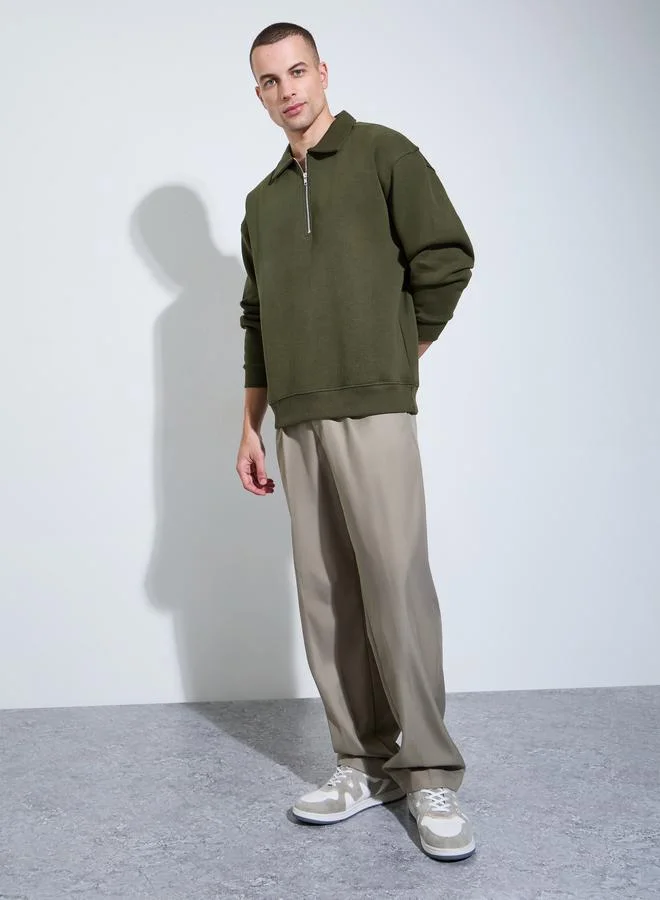 ستايلي Men Olive Solid Zip-Up Sweatshirt