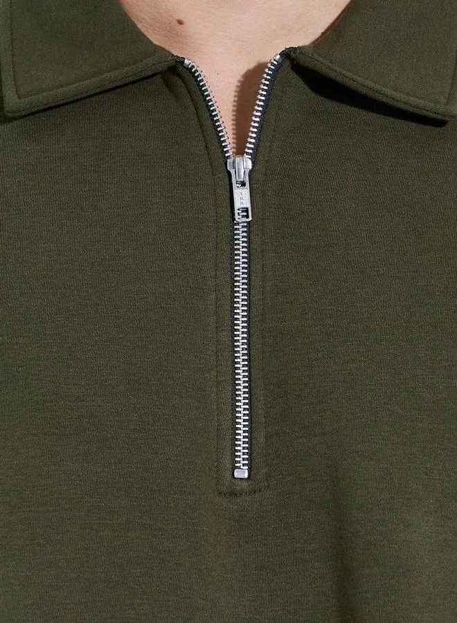 Styli Olive Men Olive Solid Zip-Up Sweatshirt for Men | Best Price UAE