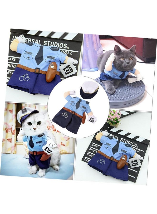 Pet Cat Funny Costume Pet Policeman Costume Halloween Small Dog Suit Police Dog Costume Halloween Costumes Police Costume For Pet Cat Cosplay Clothes Cat Funky Clothes Fabric Puppy - Image 2