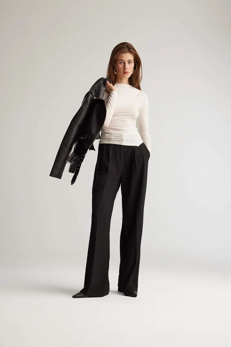ديفاكتو Wide Leg Zip-Up High Waist Trousers
