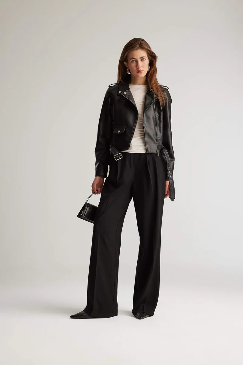ديفاكتو Wide Leg Zip-Up High Waist Trousers
