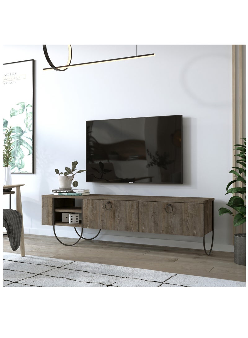 موراه حامل تلفزيون موراه هوم نورفولك، بابان، مساحة تخزين، رفان، حتى 60 بوصة | حامل تلفزيون عصري بأرجل معدنية | خزانة غرفة المعيشة | 151×35.6×43.6 سم (بني غامق) - Image 1